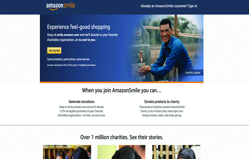 Amazon Smile: experience feel-good shopping. Shop at smile.amazon.com and we'll donate to your favorite charitable organization, at no cost to you. Same products, same prices, same service. Amazon donates 0.5% of the price of eligible purchases. When you join amazon smile, you can: Generate donations- show at smile.amazon.com and we'll donate 0.5% of elibilbe purchases to your favorite charitable organization-no fees, no extra cost. Donate products to charity: thousands of charities created AmazonSmile Charity Lists of items they need right now. Simply browse, order, and enjoy giving.