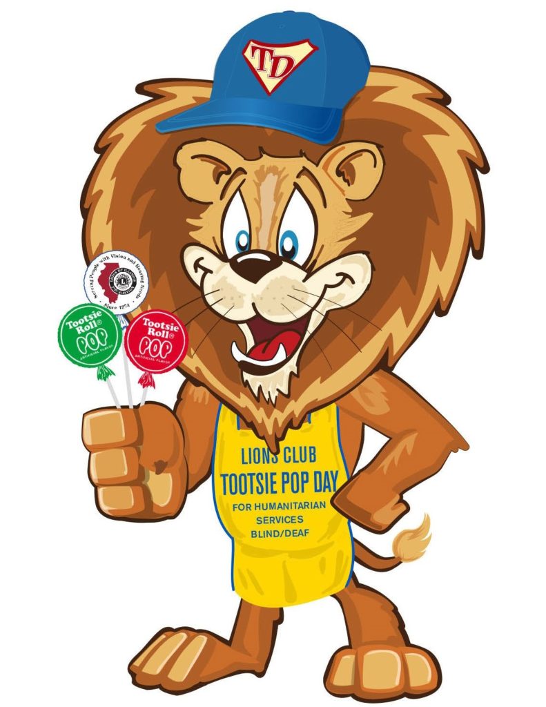 Digital logo of the Lions Club lion holding lollipops for Tootsie Pop Day