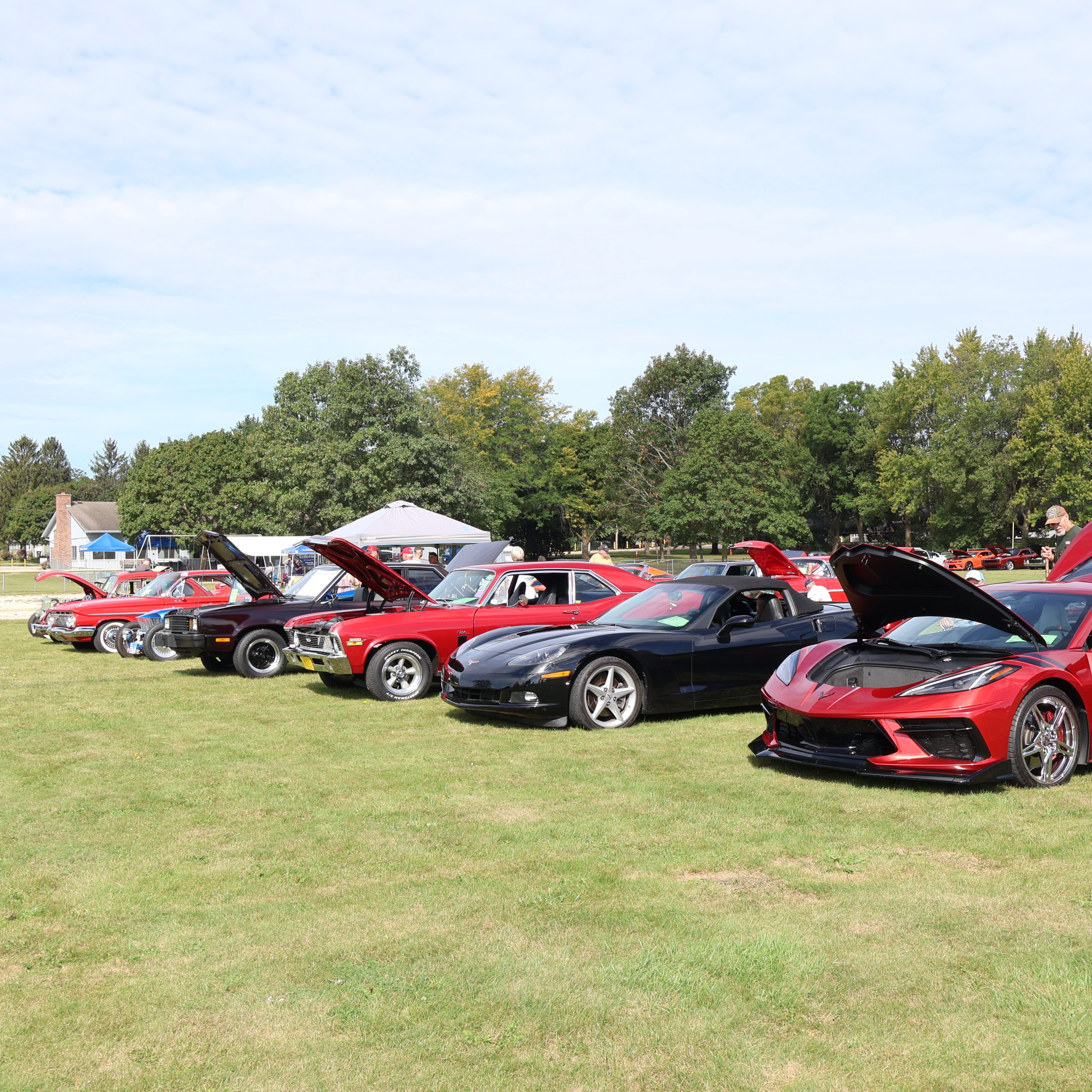 People looking at vintage cars at the Roar-in' Charity Car Show